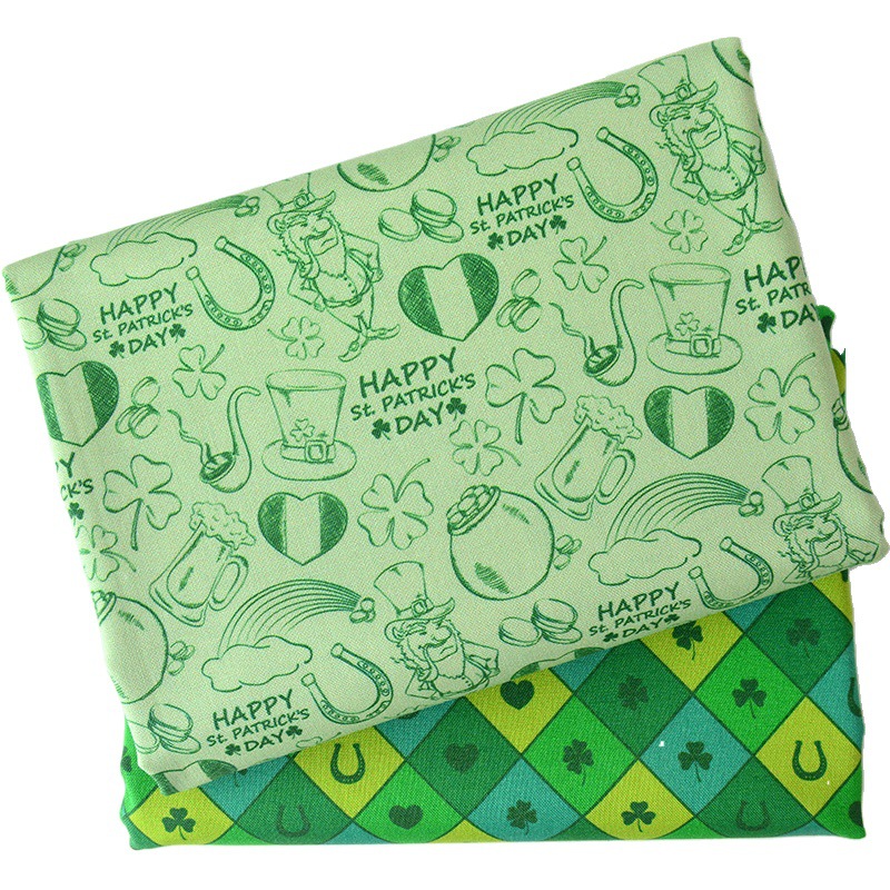 Pure Cotton Fabric Handmade DIY Printing and Dyeing Green Four-Leaf Clover St. Patrick's Day St Patrick's Day