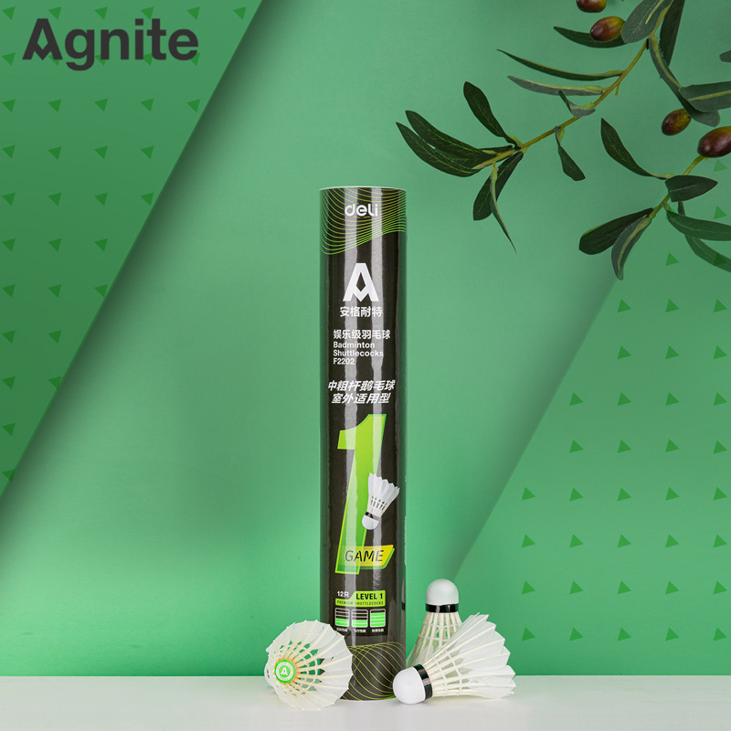 Deli F2202 Badminton Angette Badminton 12 Pieces/Barrel Elastic Cork Head Durable Student Ball