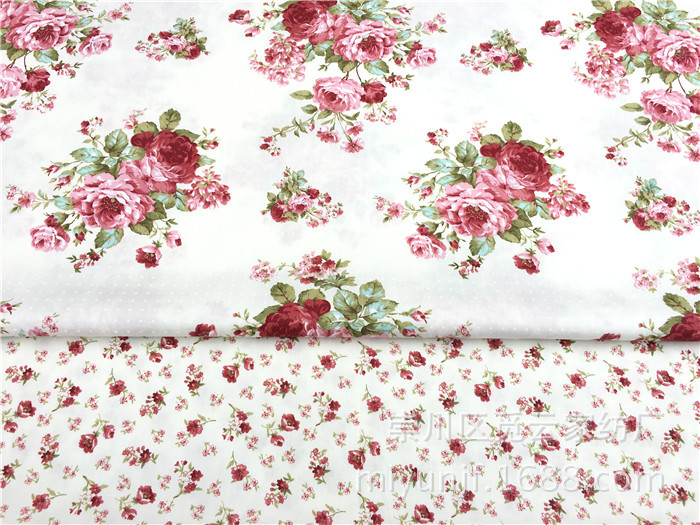 Pure cotton twill fabric cotton AB version Korean version big flower small floral rice white bedding apron dress lining
