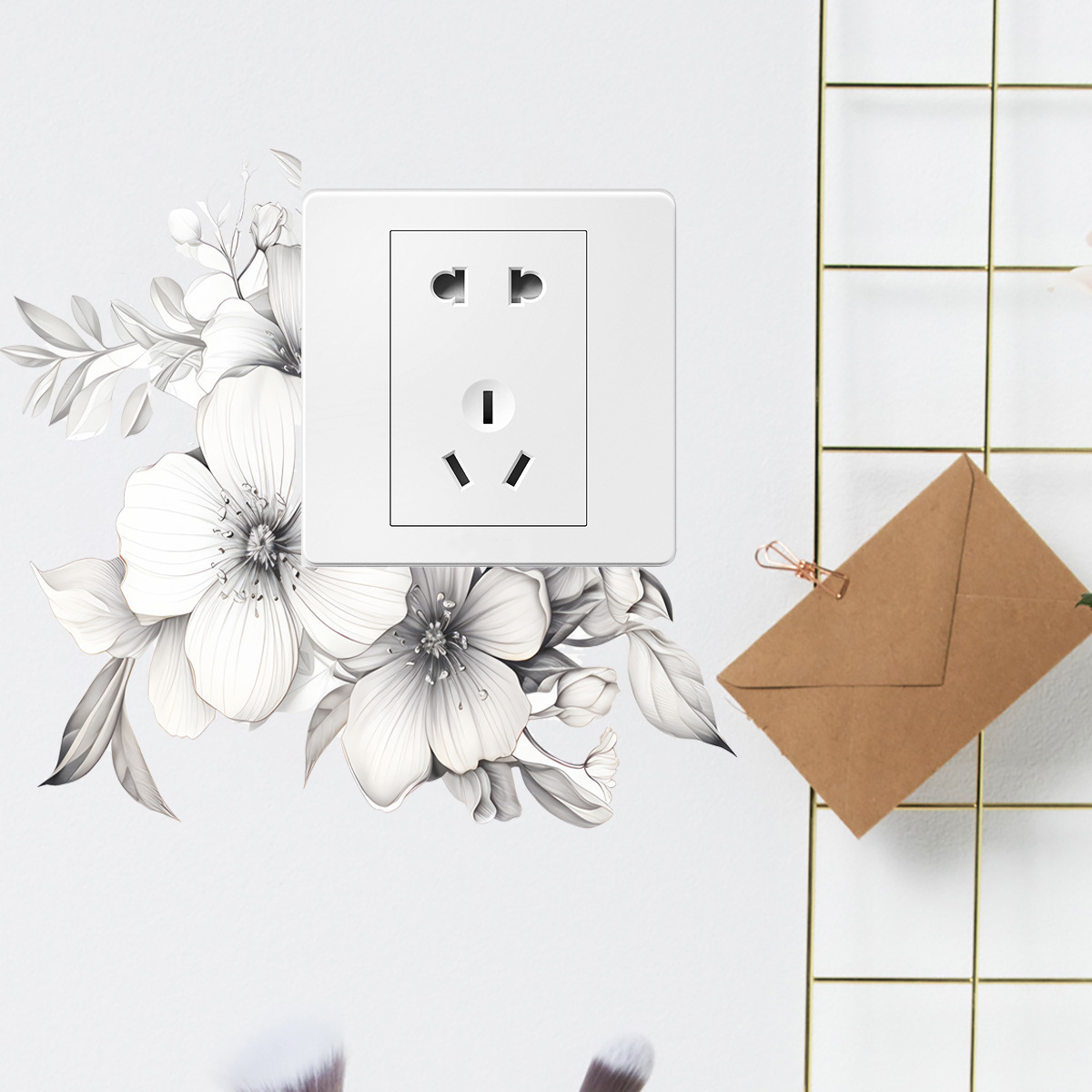Amazon foreign trade supply couple kiss romantic flower stickers living room bedroom switch socket decorative wall stickers