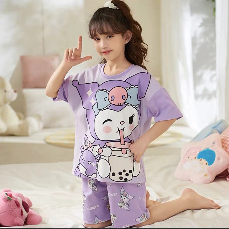 Picture of New Style Pajamas for Girls Summer Thin Air Conditioning Home Clothes for Girls 2024 New Style Short Sleeve Suit for Summer Outer Wear
