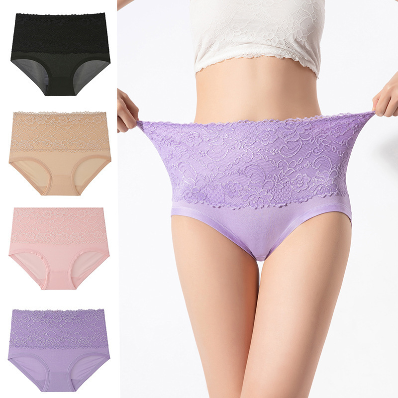 Picture of [4 Pack] plus fat breathable underwear cross-border European and American briefs lace high waist belly underwear manufacturers wholesale