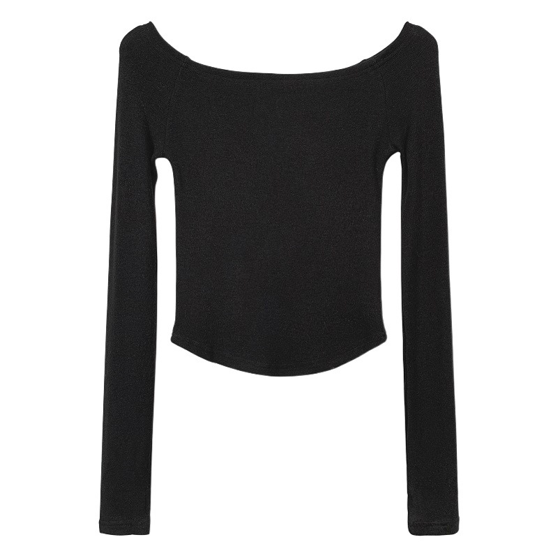 Shoulder-exposed Clavicle Top Spice Girls Beautiful Long-sleeved T-shirt Sexy Spring and Autumn Tight Korean-style Shoulder Shirt