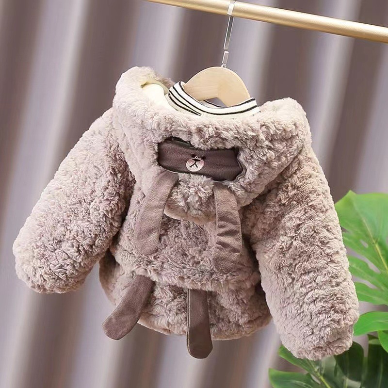 Picture of Children's Mao Mao coat 0-6 years old winter girls super cute hooded thick coat boys baby solid color winter clothing