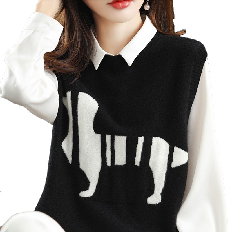 Picture of Stacked Knitted Vest Women's Loose Sleeveless Waistcoat Spring and Autumn 2024 New College Style Sweater Vest Outer Top