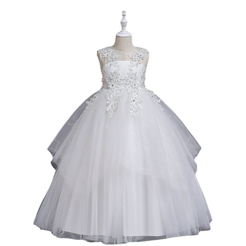 European and American Children's Dress, Girl's Princess Dress, Summer Flower Girl Dress, Lace Ready-Made Long Back-To-School Cross-Border Mesh Dress