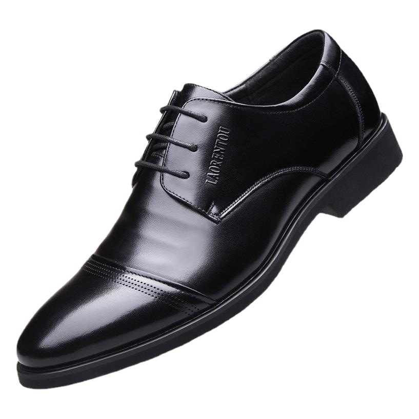 Dropshipping Korean-Style Breathable Men's Leather Shoes with 6cm Internal Height Increase for Elderly, Business Formal Lace-Up Men's Leather Shoes 296