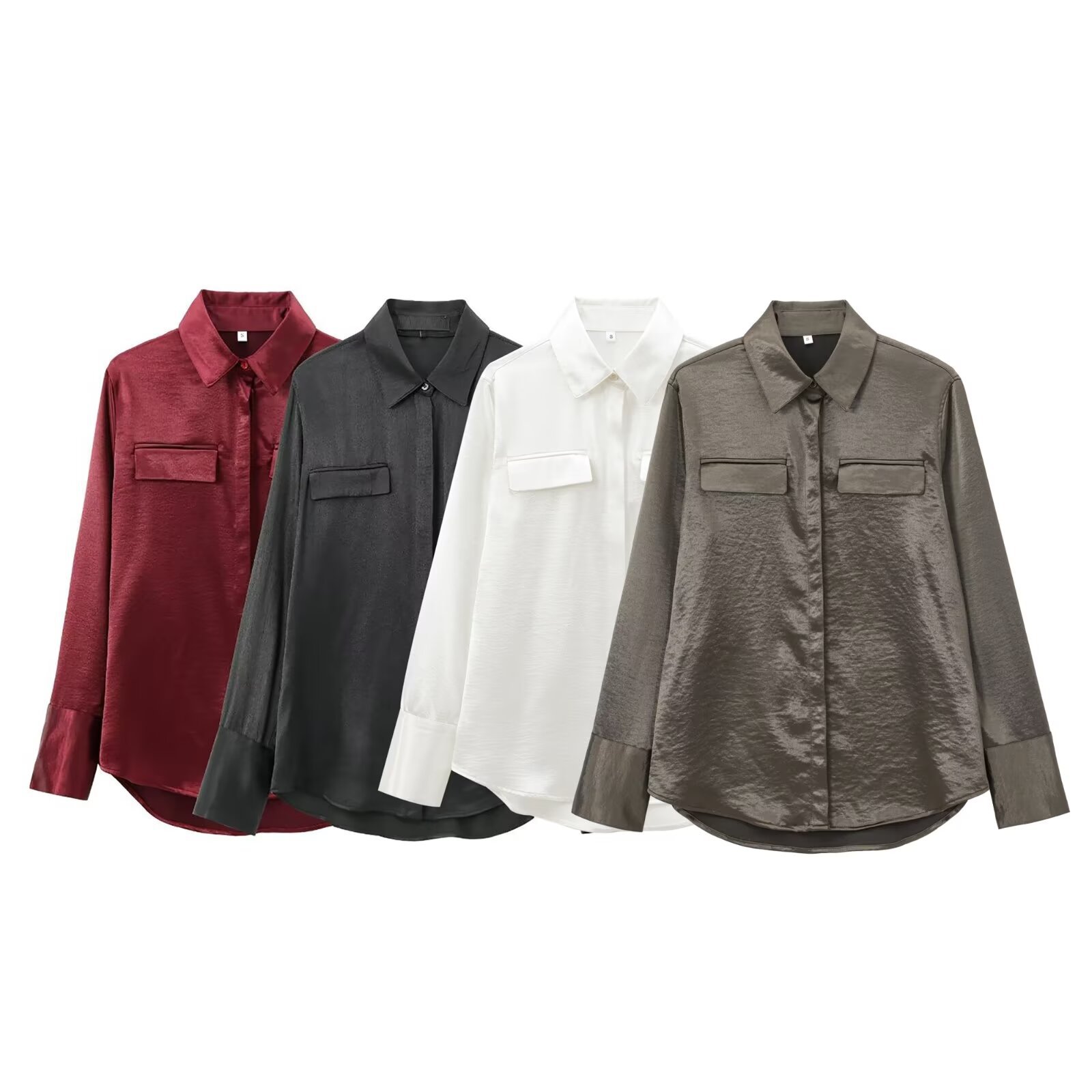 ZA cross-border women's clothing wholesale European and American style new fashion Joker silk satin texture long sleeve slim fit shirt 8987213