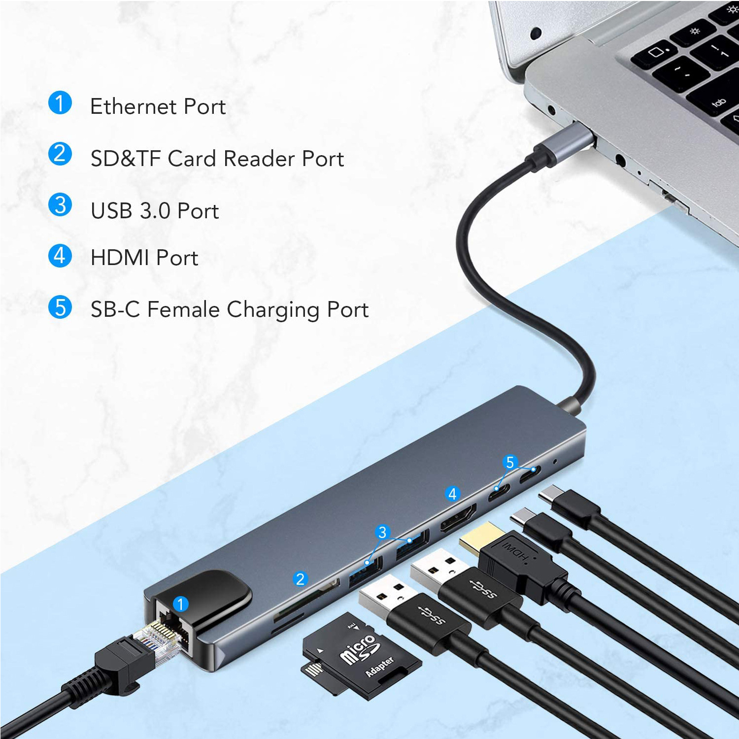 Picture of Type c eight-in-one expansion dock USB-C to HDMI4k30hz USB3.0PD card reader multi-function converter