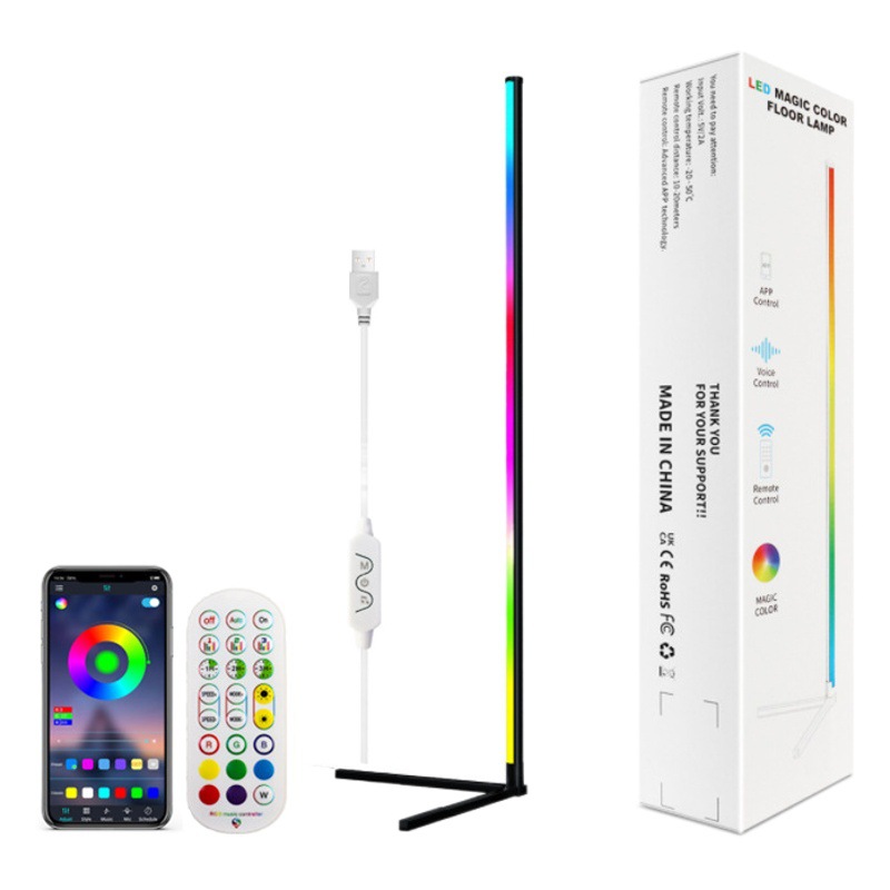 Cross-Border Ready-Made Iridescent Floor Lamp Nordic Style Bedroom Study High-End Corner Aluminum Alloy Material Rgb Ambient Light
