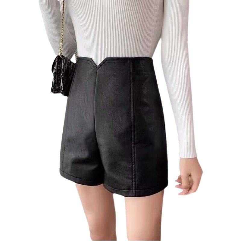 Leather shorts new Japanese and Korean sexy pu small leather pants slimming pure desire boots fashionable all-match Street shooting style hip-wrapped hot pants