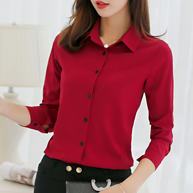 Cross-border New Korean-style Slim-fit All-match plus size Bottoming Fashionable Shirt Long-sleeved Casual Chiffon Shirt