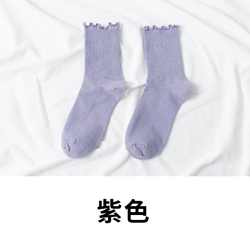 Picture of White lace socks women's mid-calf spring and autumn wooden ear socks ins trendy all-match college style Japanese jk pile socks