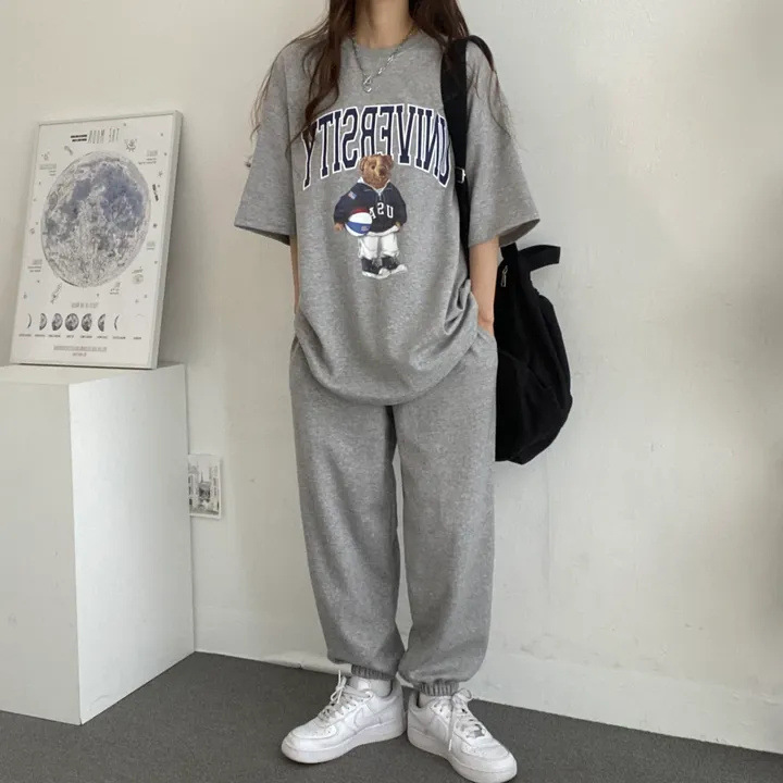 2023new suit women's Korean-style two-piece plus size cotton summer casual sportswear cartoon women's fashion brand new