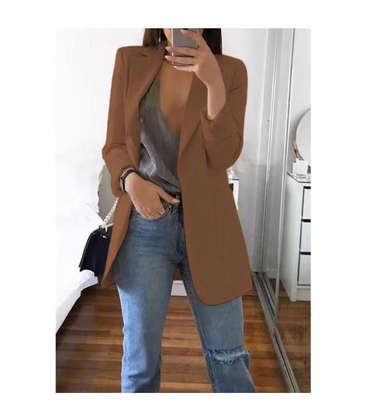 Picture of AliExpress WISH2024 New Spring and Autumn Explosions Women's Long Sleeve Solid Color Pocket Cardigan Small Suit Jacket