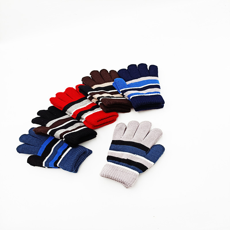 Picture of Cross-border e-commerce outdoor striped double-layer thick new warm gloves children's children manufacturers small batch of autumn and winter Korean version