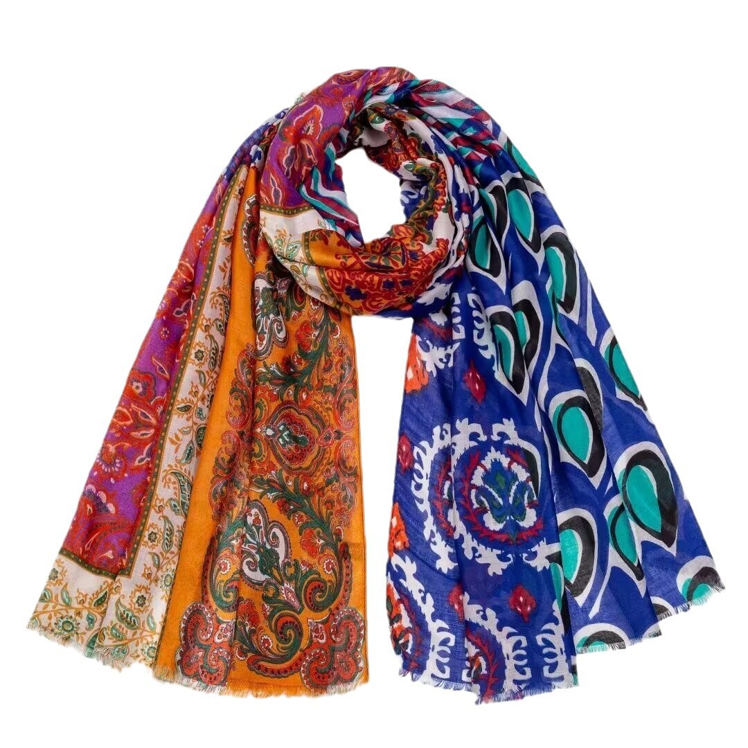 Picture of Summer Travel Anti-Sun Retro Printed Scarf Shawl Women's Ethnic Style Cross-Border Long Square Scarf Wholesale