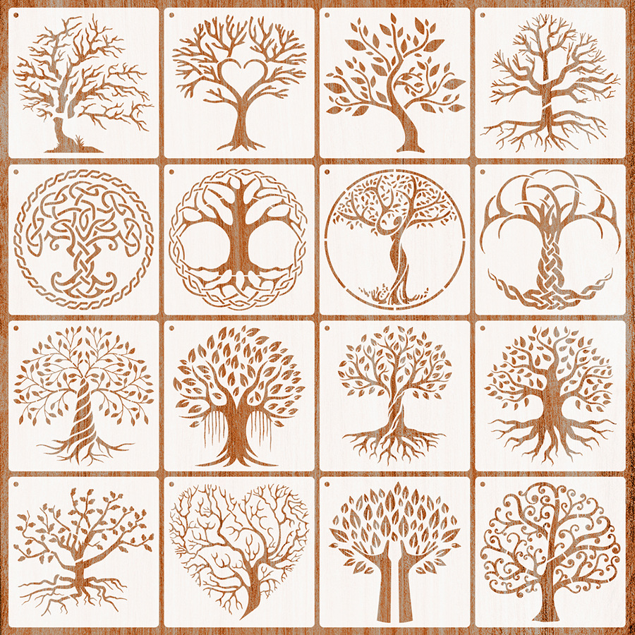 2023 Amazon cross-border cross-border hot selling trees painting template hollow template wholesale