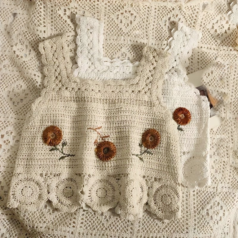 2023 Embroidered Floral Knitted Sweet Camisole Bohemian Short Spice Girl Cropped Top