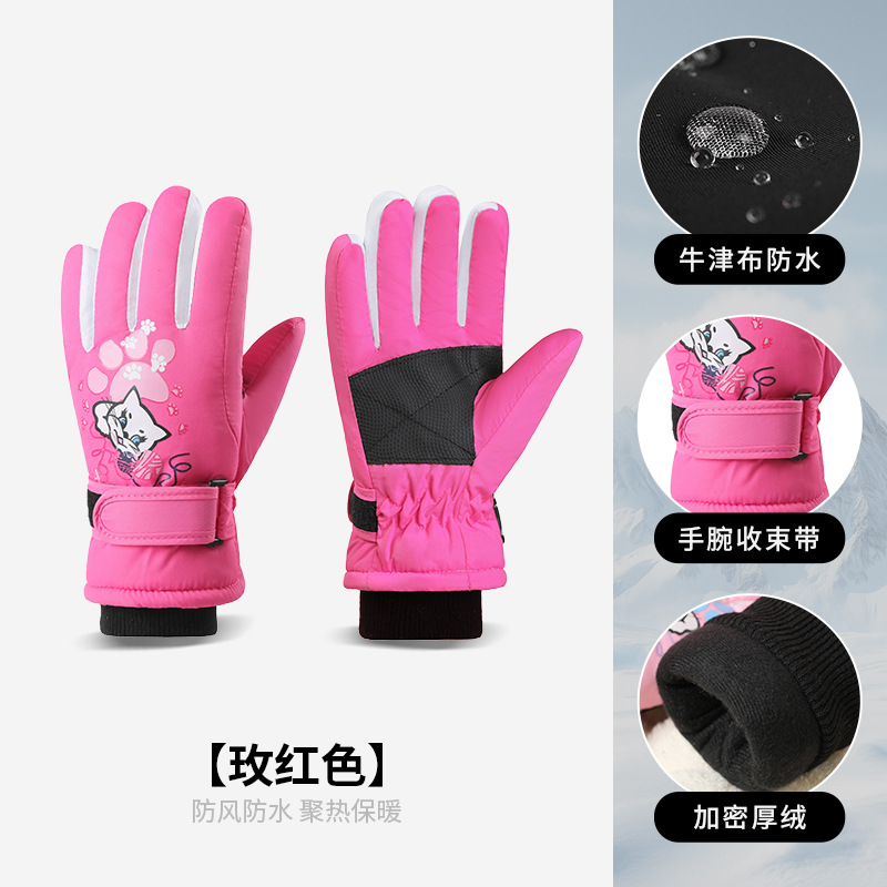 Picture of Winter Outdoor Children's Ski Gloves Men's and Women's 5-10 Years Old Cartoon Christmas Windproof Waterproof Warm Riding Gloves