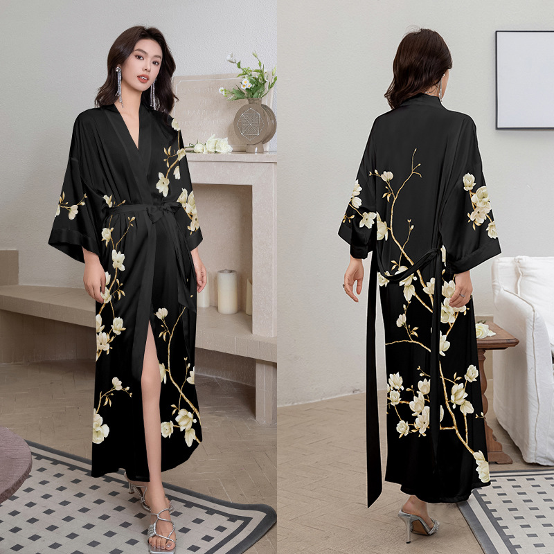Picture of Yaoting Satin Printed Pajamas for Women Summer Large Size Accessible Luxury Three-Quarter Sleeves Cool Long Nightgown Home Wear Women Wp2669