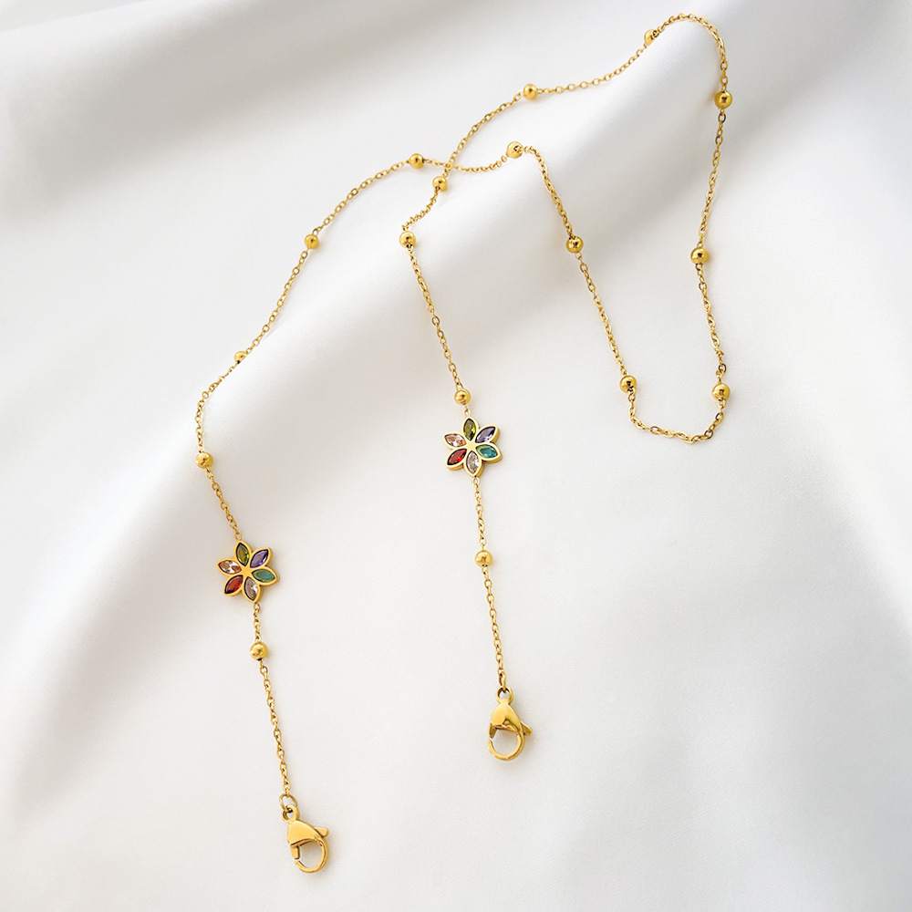 Picture of Titanium steel color diamond flower necklace new fashion mask chain three-in-one halter anti-drop gold diamond glasses chain
