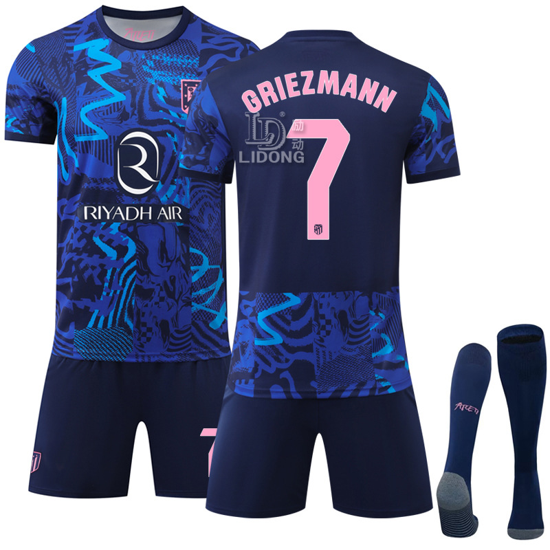 2425 Atletico Madrid No.2 Away No.19 Alvarez 7 Griezmann Football Suit New Blue Sports Jersey