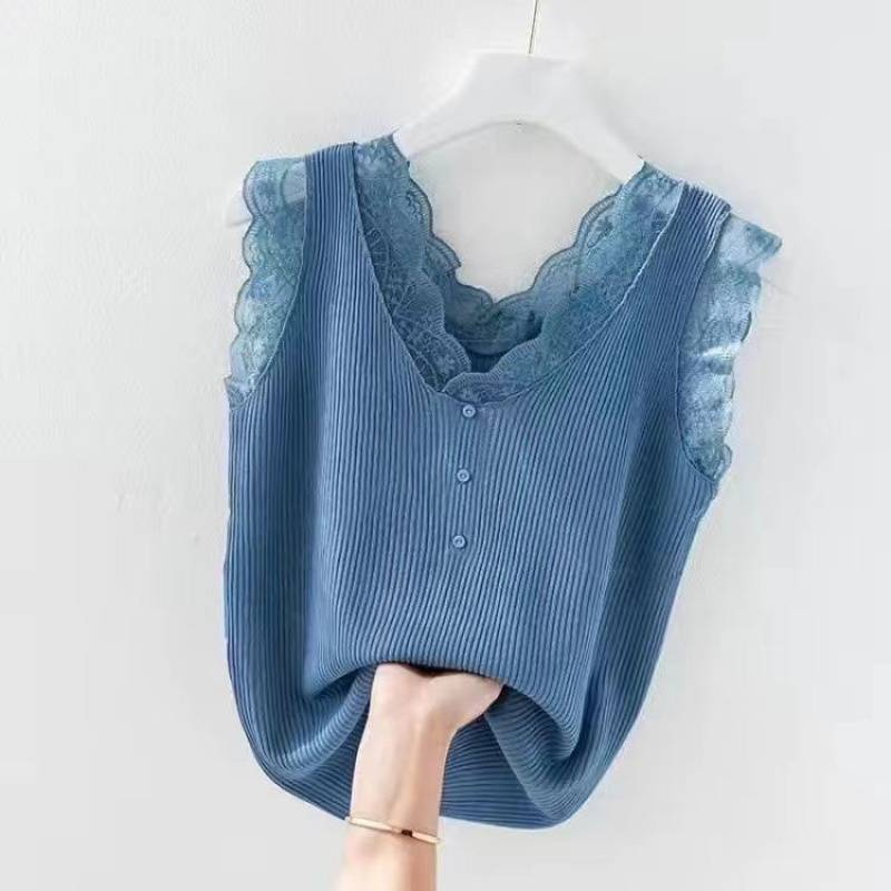 Spring and Summer Lace Camisole Women's Loose Large Size Outer Wear Inner Bottoming Shirt Sleeveless Threaded Vest