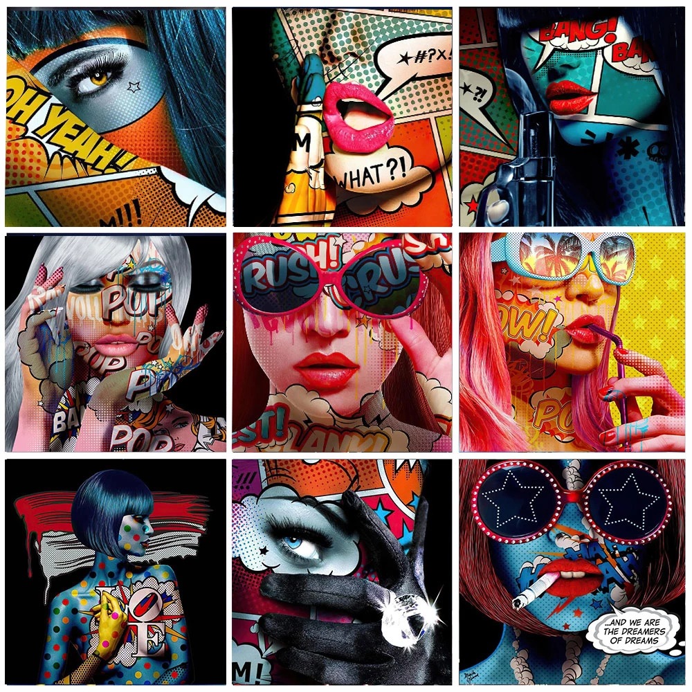 Graffiti Sexy Woman And Abstract Tattoo Girl Canvas Painting Mural Poster Wall Art Modern Decorative Painting