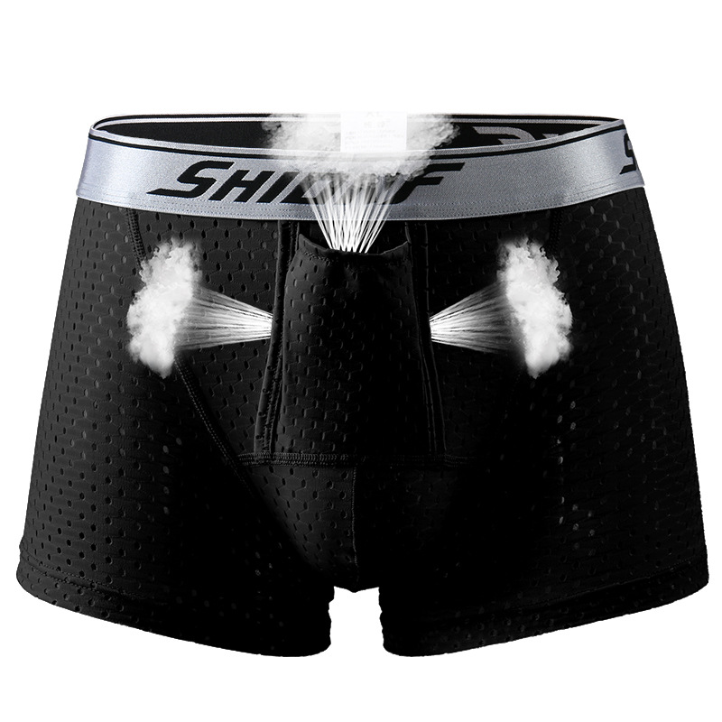 Picture of Men's Underwear, Men's Boxer Briefs, Ice Mesh Scrotum Support Bag, Bullet Upward Separation Physiological Large Size Boxer Briefs