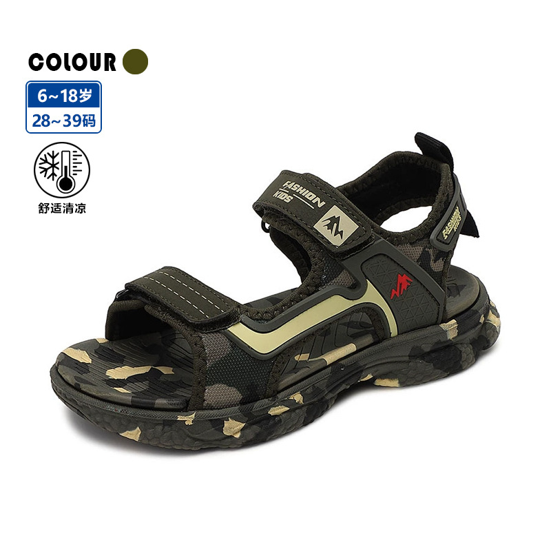 Cross-Border Children's Sandals Camouflage Children's Shoes Factory Ready-Made School Military Training Camouflage Shoes Medium and Large Children's Soft-Soled Beach Sandals