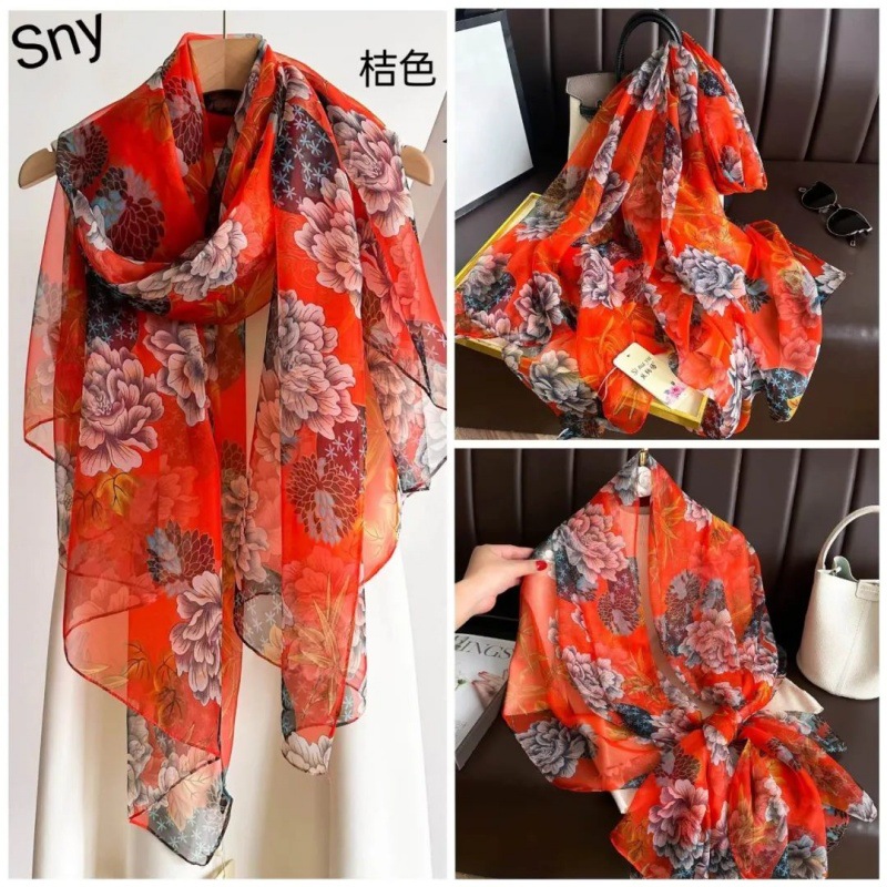 Picture of Spring and Summer New Soft Yarn Sunscreen Shawl Summer Thin Imitation Silk Long Silk Scarf Fashion Printed Flower Scarf