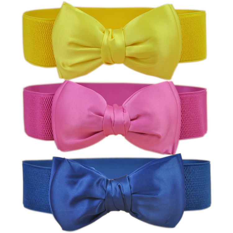 Korean and K-Style Versatile Fashion Fabric Bow Girdle Wide Women's Belt Elastic Decorative Black Belt High-End