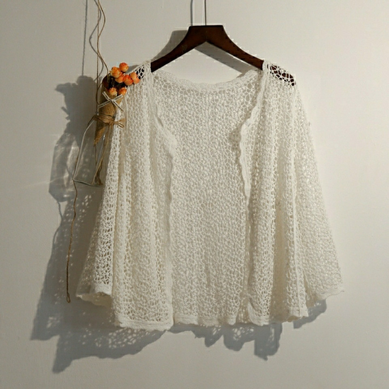Picture of Hollow Lace Sun Protection Cardigan Women's Spring and Autumn Sun Protection Clothing Seaside Shawl Loose Short Thin Coat Thin Top