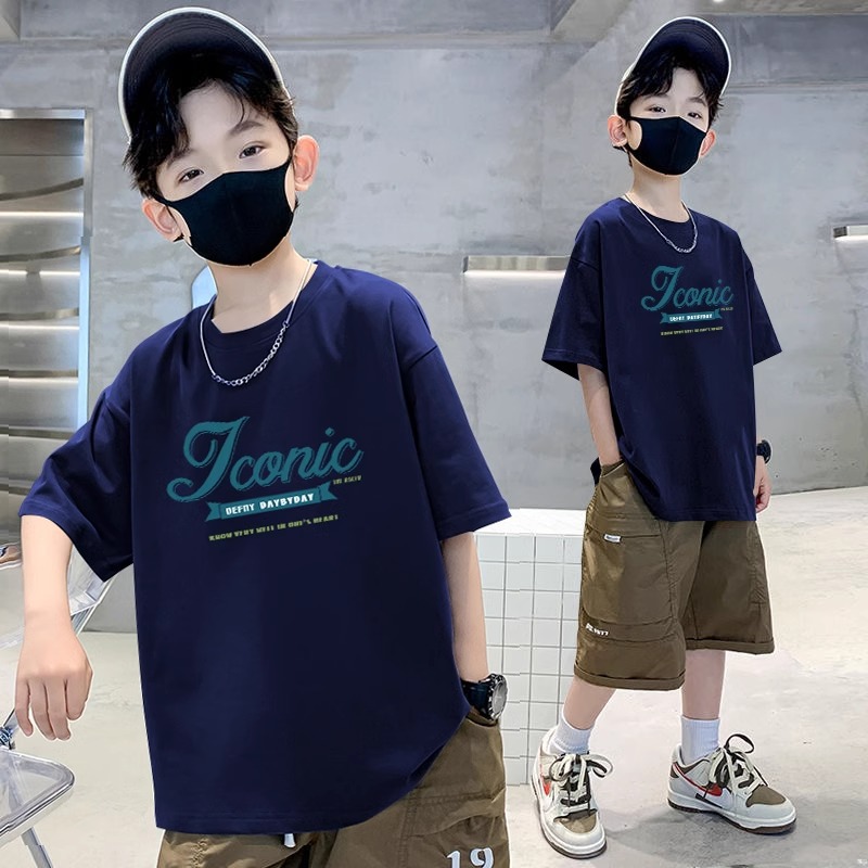 Boys' T-Shirt Short Sleeve 2024 Summer New Breathable Children's Boys' Big Children's Top Children's Wear Boys Cotton Half Sleeve