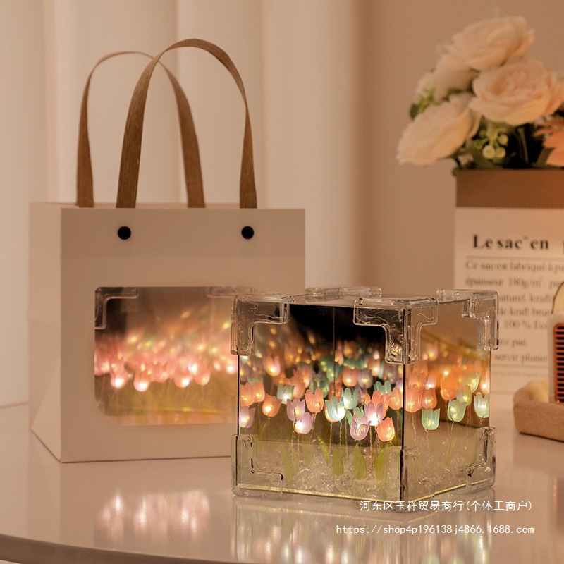 Picture of ✅ Rubik's Cube Tulip Finished Handmade Flower Sea Three-Dimensional Night Light Creative Student Gift for Girlfriend Boudoir