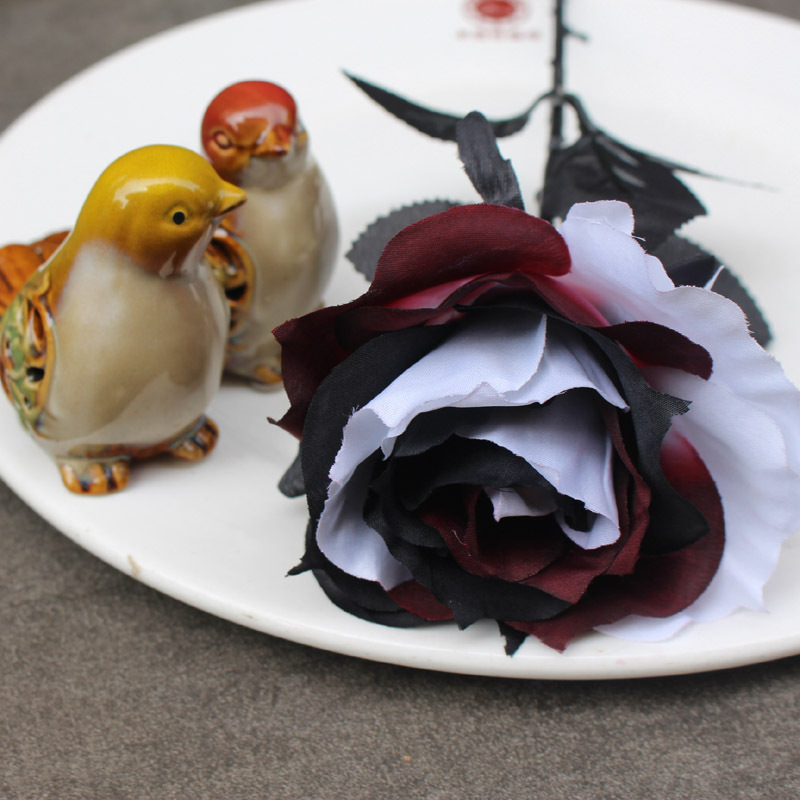 Picture of Artificial rose photography props Flower Gothic style dark red decorative ornaments black platinum rose wedding planning flower arrangement