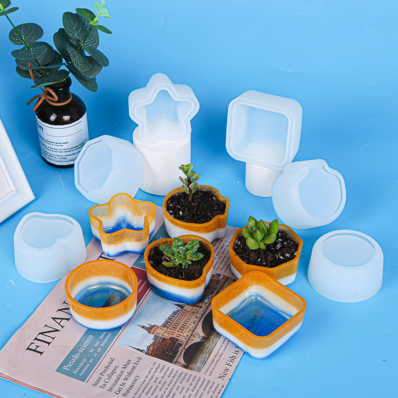 Deyi Yangyang Glue Mold Dish Succulent Flower Pot Silicone Mold Mirror Amazon Resin 9 Styles Hot Push