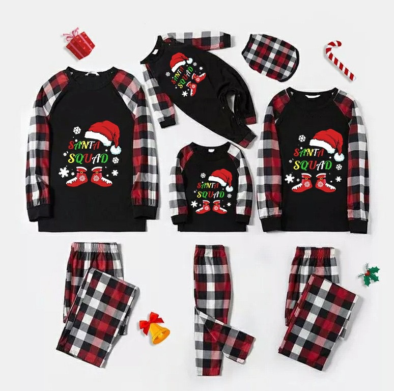 Picture of European and American Amazon Cross-Border Christmas Pajamas Printed Plaid Parent-Child Wear Long-Sleeved Home Clothes Set Christmas New Style