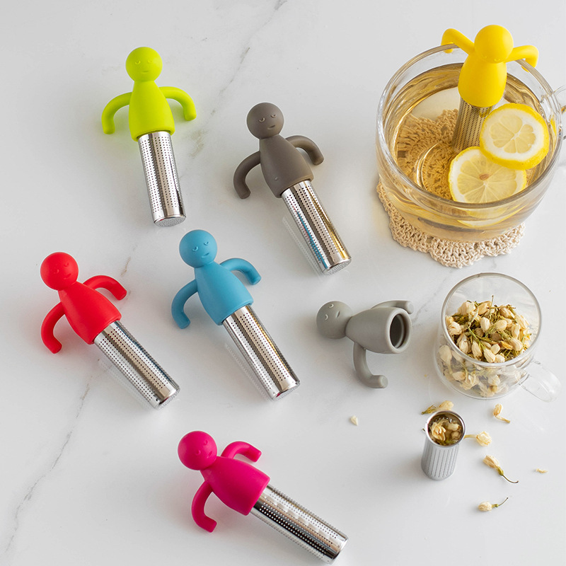Picture of Creative 304 stainless steel silicone human-shaped tea strainer tea strainer hanging Cup-type tea residue tea bag strainer