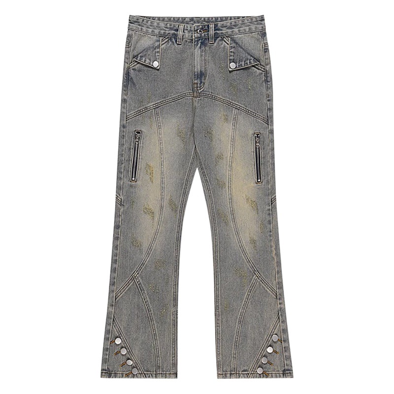American Retro Hiphop Tooling Jeans Girl's Mop Pants Zipper High Street Hip-Hop Straight Trousers
