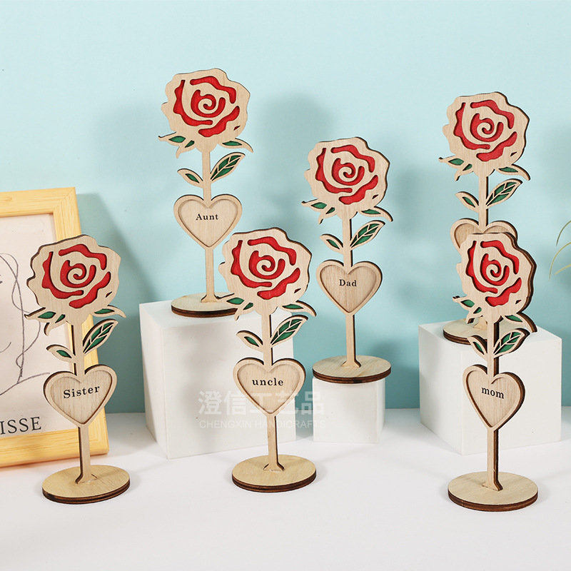 Picture of Father's Day Gift Wooden Ornaments Ins Style Rose Home Light Luxury Decorative Desktop Ornaments Wooden Crafts