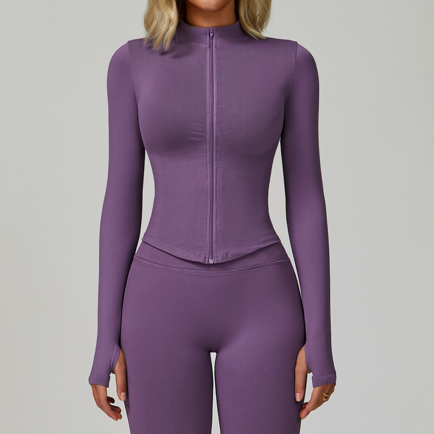 Picture of European and American stand collar zipper long sleeve yoga coat women's tight-fitting quick-drying yoga clothing outdoor fitness sports top 7725