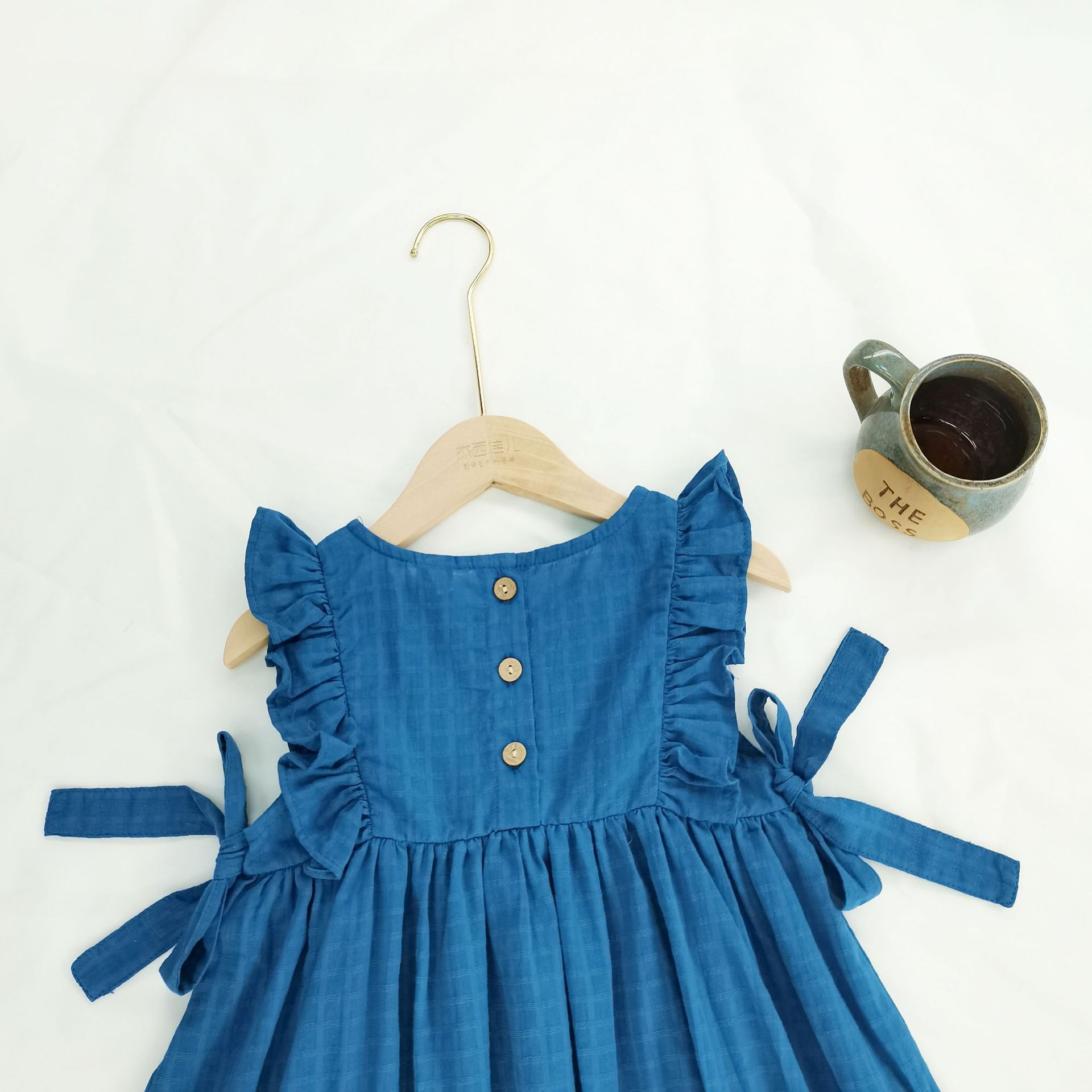 Picture of Ins Korean Style Girls' Baby Summer dress Cute Ear-shaped Philippine Sleeve Sweet Bow Princess Dress