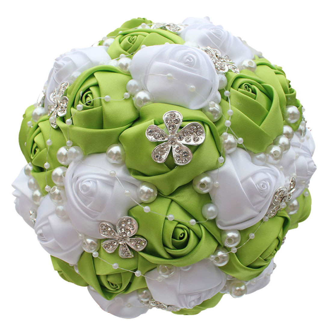 Picture of European and American Super Beautiful Ribbon Flower Wedding Supplies Bride's Hand-held Flower Five-flower Beaded Hand-held Flower Wedding Supplies Hand-held Flower