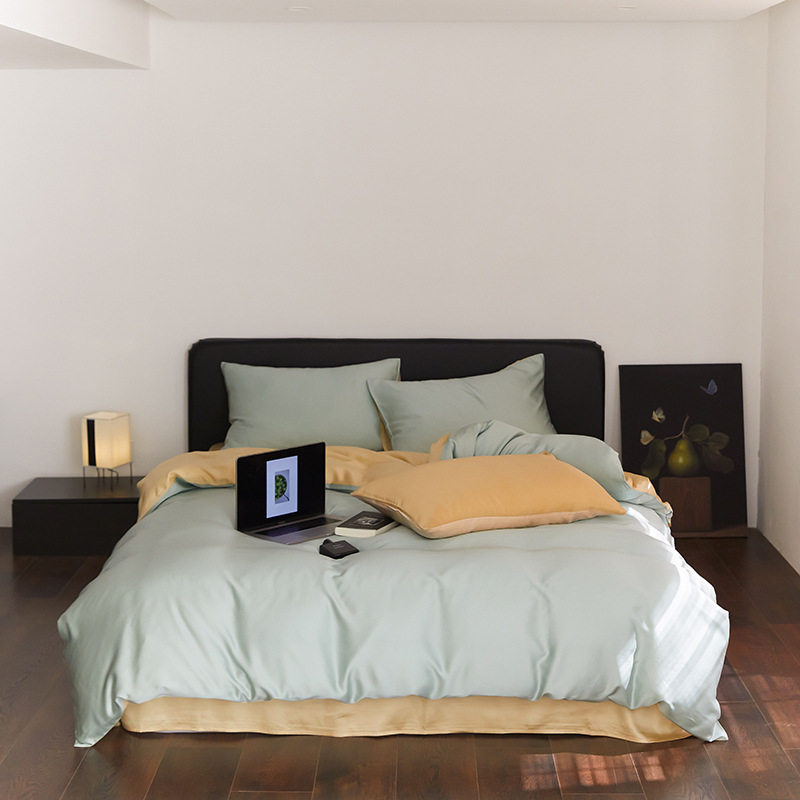 Picture of High-end double-spell Class A Lanjing Tencel four-piece set summer naked sleep cool feeling bed sheet quilt cover solid color Tencel cotton 4