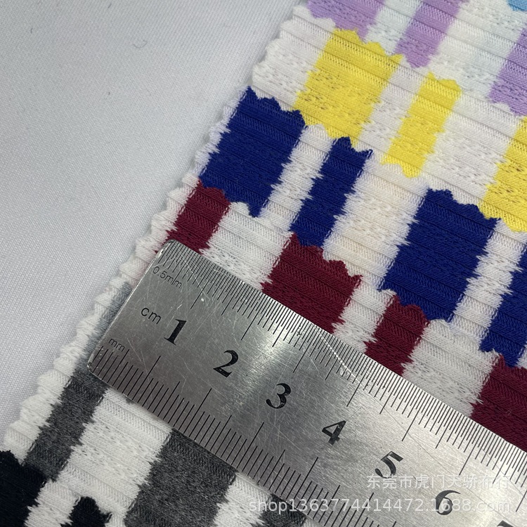 Picture of Spring and Summer new knitted TR fancy rib yarn-dyed striped 220g polyester cotton yarn-dyed rib jacquard cloth