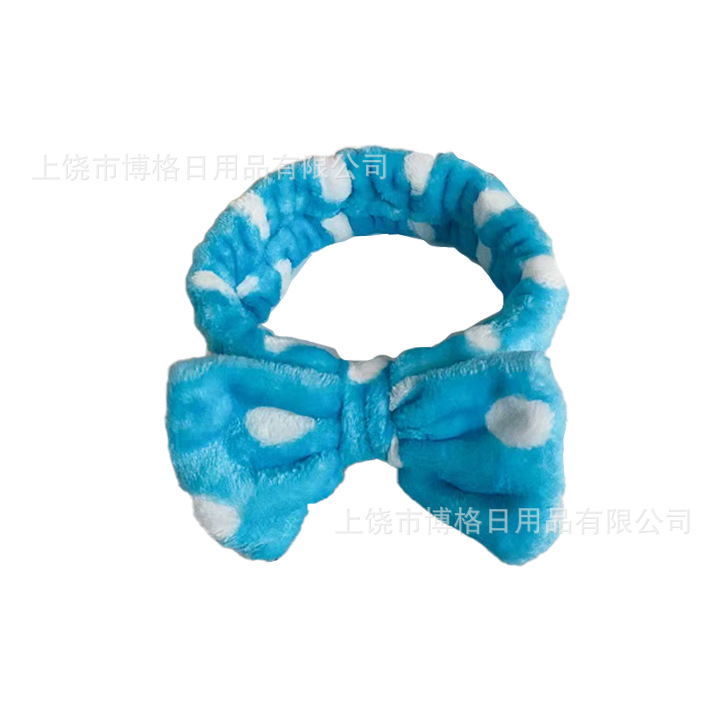 Picture of Korean Style Cute Dot Striped Headband Bow Hair Band Plush Hair Accessories Face Wash Hair Band Makeup Mask