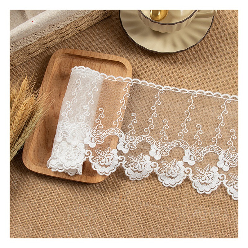 10-15.5cm White Bilateral Soft Milk Silk Mesh Embroidered Lace Handmade DIY Garment Decorative Lace