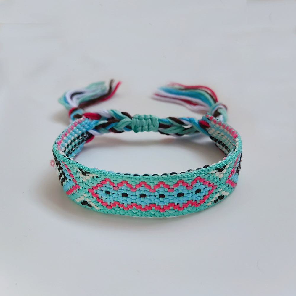 Picture of Colombian Style Ribbon Cotton Bracelet Women's Handmade Woven Ethnic Style Geometric Color Tassel Pure Lucky Hand Rope